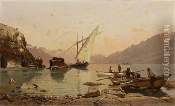 Bord Du Lac A Rivaz Oil Painting - Francois-Louis-David Bocion