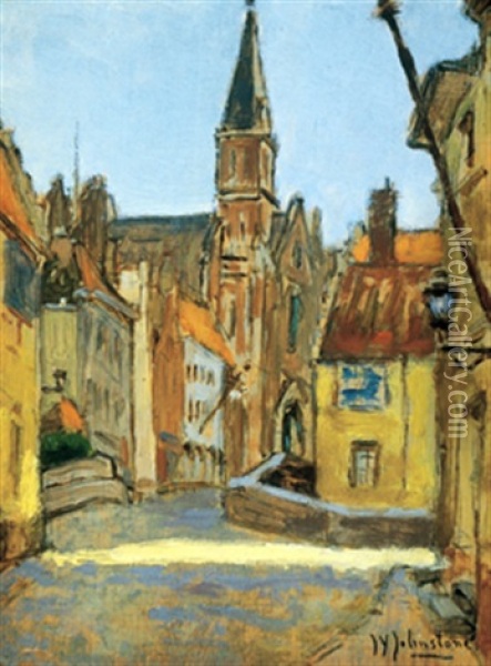 A Village In Flanders Oil Painting - John Young Johnstone