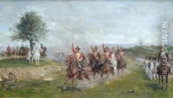 Napoleon Salue Par La Cavalerie Oil Painting - Guido Sigriste