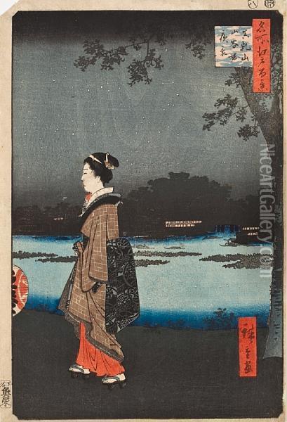 Night View Matsuchi Hill And The San'ya Canal Oil Painting - Utagawa or Ando Hiroshige