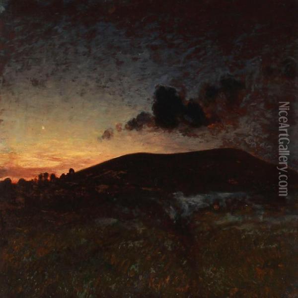 Landscape With Sunset Oil Painting - Viggo Christian Frederick Pedersen