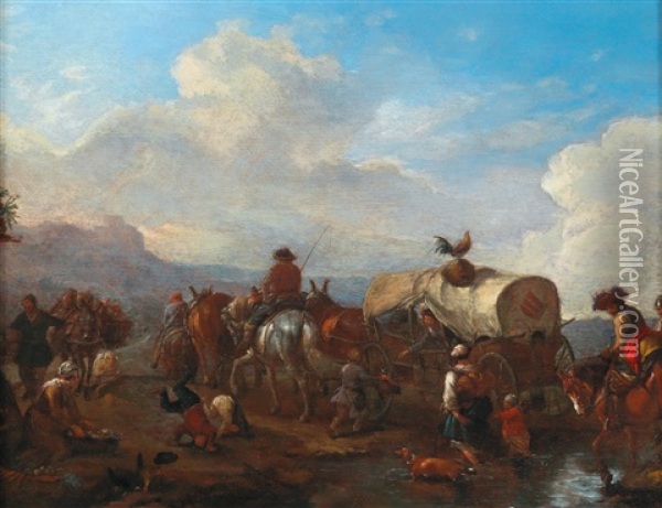 Journeymen With A Horse-drawn Cart Oil Painting - Philips Wouwerman