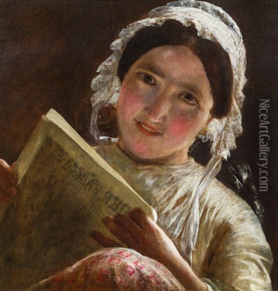 Zeitung Lesendes Madchen Oil Painting - Johann Baptist Reiter