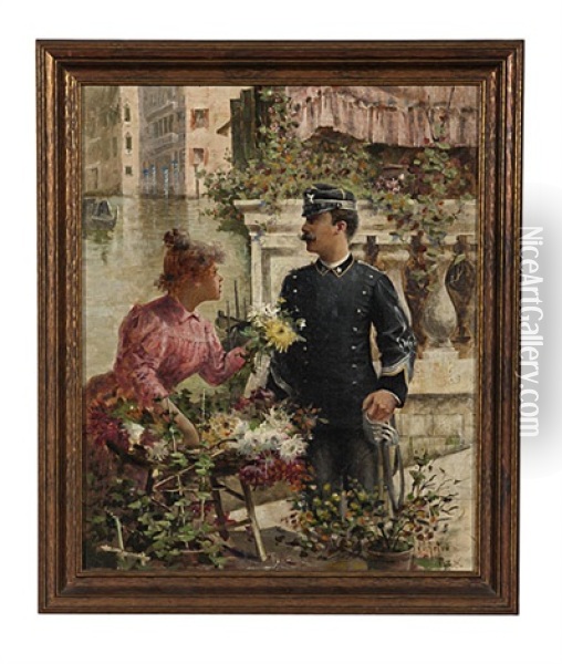 Venetian Flower Girl Oil Painting - Charles John Arter