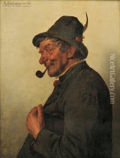Gent With A Pipe And Feathered Cap Oil Painting - Hugo Kotschenreiter