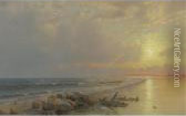 Sunset On The New Jersey Coast Oil Painting - William Trost Richards