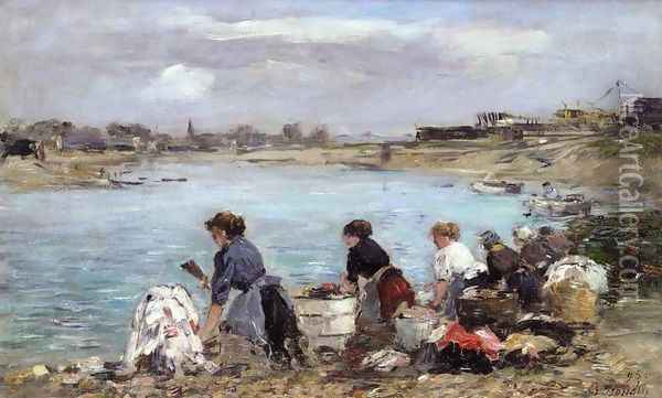 Laundresses on the Banks of the Touques 2 Oil Painting - Eugene Boudin