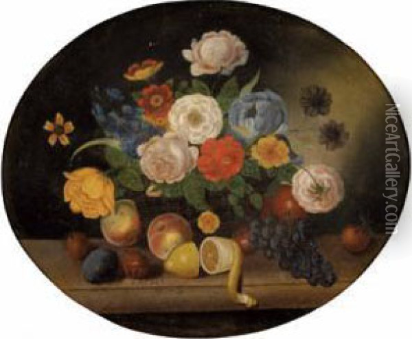 Blumenstillleben Mit Fruchten Oil Painting - Leopold Stoll