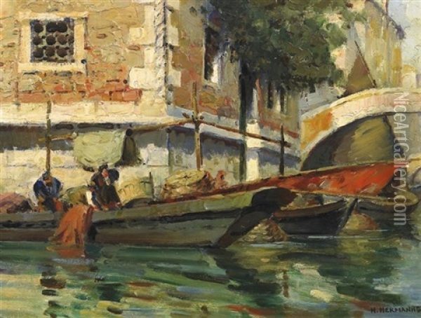 Partie In Venedig Oil Painting - Heinrich Hermanns