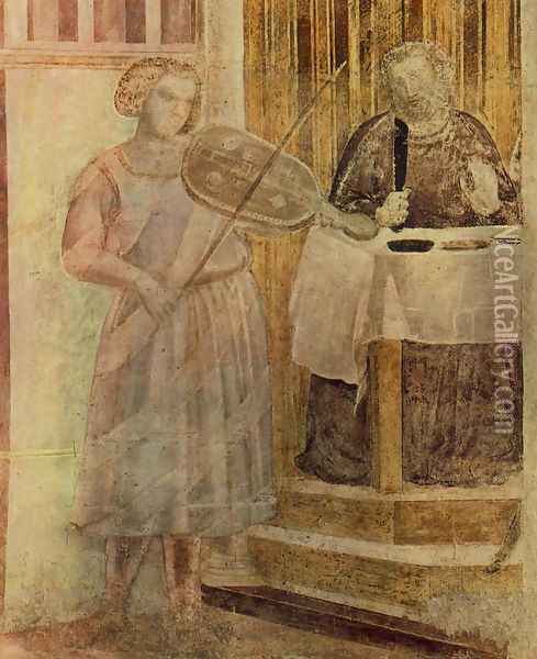 Scenes from the Life of St John the Baptist- 3. Feast of Herod (detail 1) 1320 Oil Painting - Giotto Di Bondone
