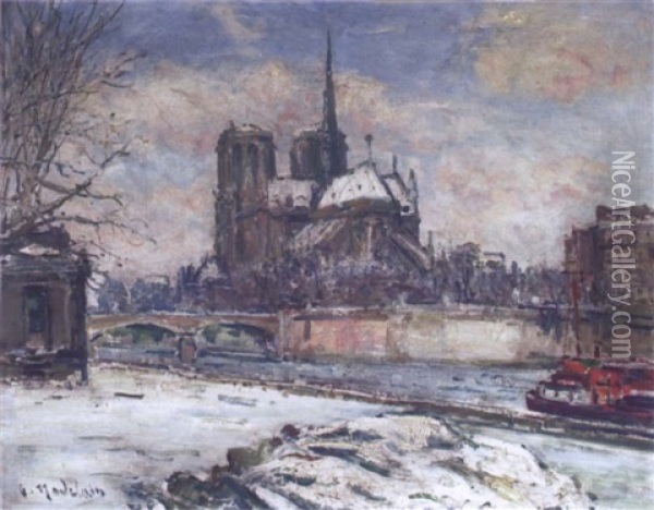 Notre-dame Sous La Neige Oil Painting - Gustave Madelain