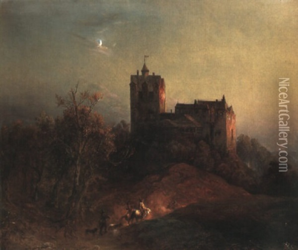 Burg Falkenstein Im Letzten Abendrot Oil Painting - Carl Hilgers