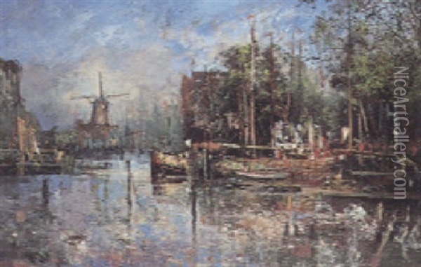 Der Alte Hafen Von Rotterdam Oil Painting - Robert Russ