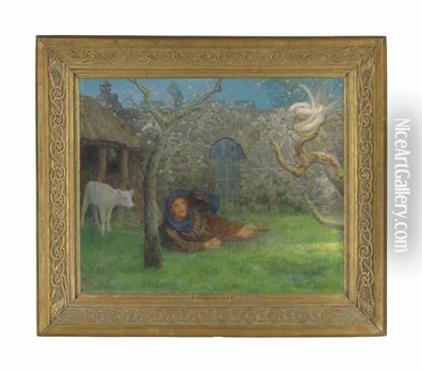 Caedmon's Awakening Oil Painting - Arthur Hughes