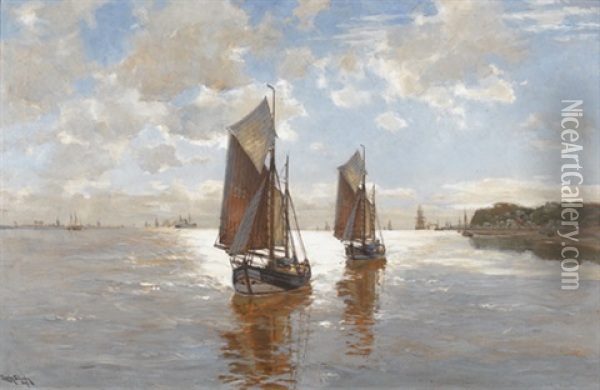 Segelschiffe In Norddeutscher Bucht Oil Painting - Erwin Carl Wilhelm Guenther