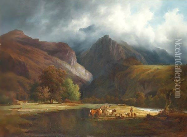 Scene Des Hautes Alpes, 1835 Oil Painting - Francois Diday