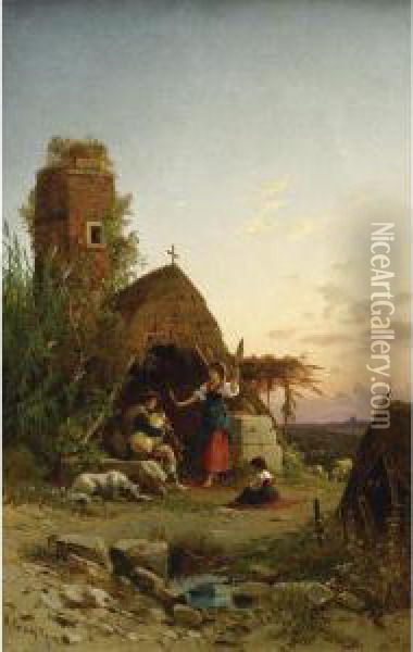 Gypsies In The Campagnia Oil Painting - Hermann David Salomon Corrodi