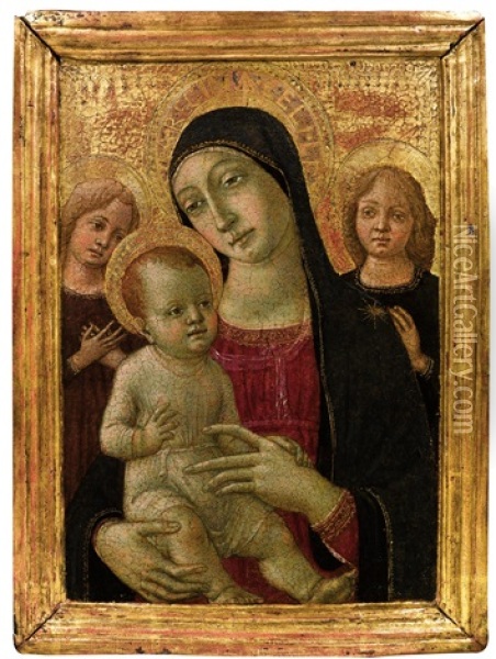 Madonna And Child With Two Angels Oil Painting - Matteo Di Giovanni