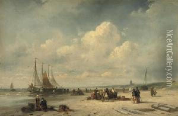 A Sunny Day At The Beach Oil Painting - Charles Henri Leickert