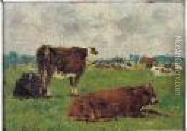 Vaches Au Paturage, Circa 1878-1882 Oil Painting - Eugene Boudin