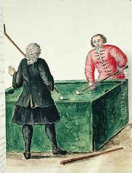 Two Venetian Noblemen Playing Billiards Oil Painting - Jan van Grevenbroeck