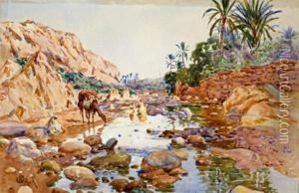 L'oued Bou-sada Oil Painting - Alphonse Birck