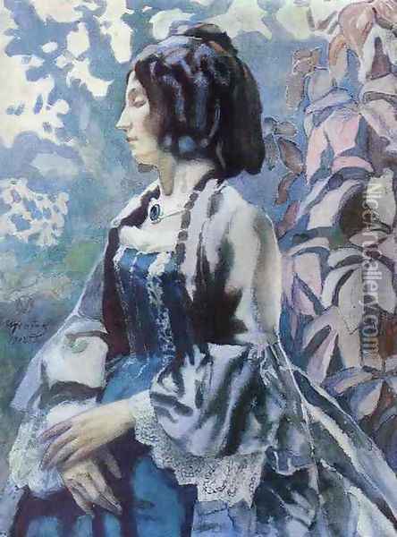 Lady in Blue, 1902 Oil Painting - Viktor Elpidiforovich Borisov-Musatov