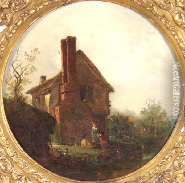 Figures By A Riverside Cottage Oil Painting - Edward Robert Smythe