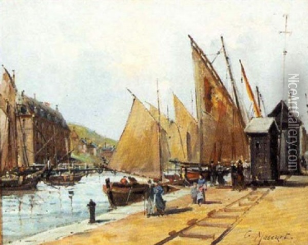 Excursion Sailboats At City Dock Oil Painting - Gustave Mascart