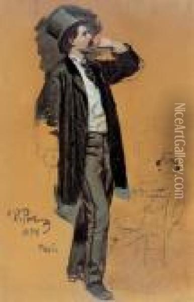 Gentleman Standing And Jean-leon Gerome Oil Painting - Ilya Efimovich Efimovich Repin