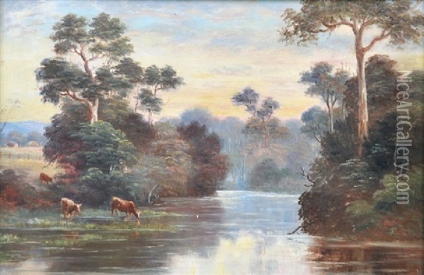 Cattle Watering Oil Painting - William Short Sr.