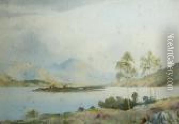 Loch Maree, Scotland - Signed Bottom Leftjas.greig Oil Painting - James Greig