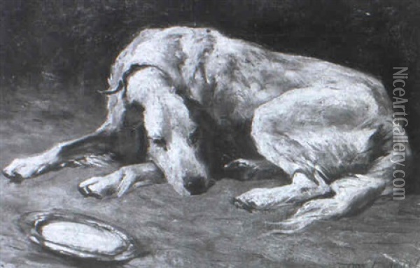 A Sleeping Hound Oil Painting - John Emms
