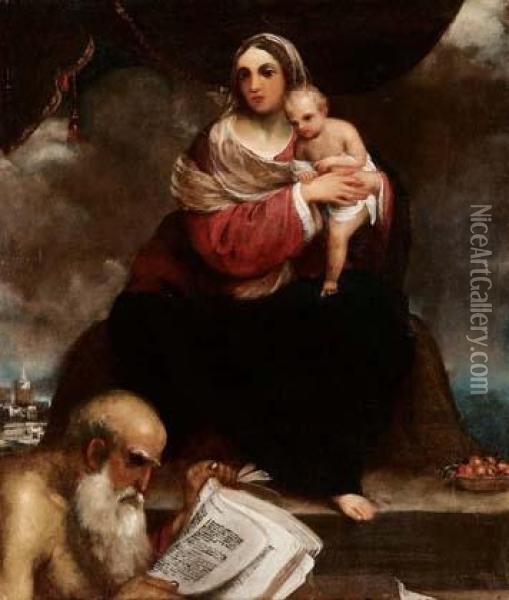 Madonna Col Bambino E San Girolamo Oil Painting - Giuseppe Caletti Il Cremonese