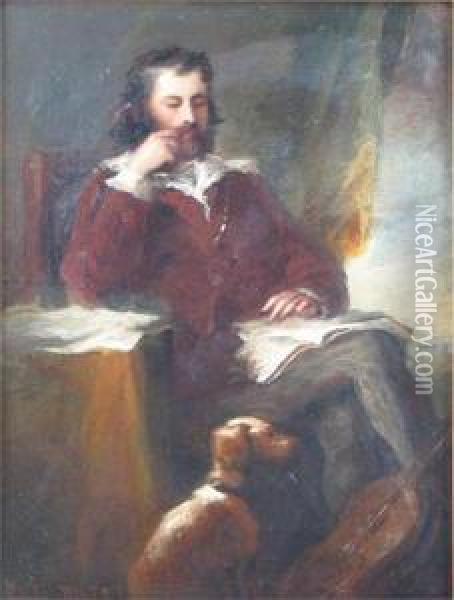 Study Of A Man Seated With His Dog Oil Painting - Alfred Elmore