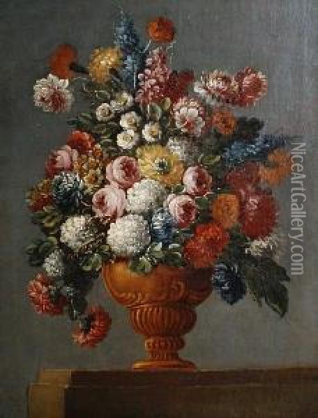 Still Life Of Mixed Flowers In An Urn Oil Painting - Andrea Scaccati