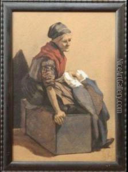 Vieille Dame Assise Deprofil Oil Painting - Jean Baptiste van Moer