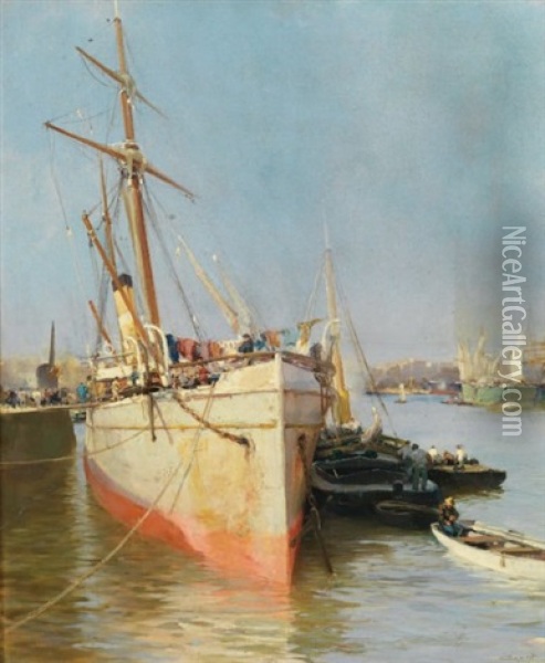 Bateau Au Port Oil Painting - Jacques-Marie Omer Camoreyt