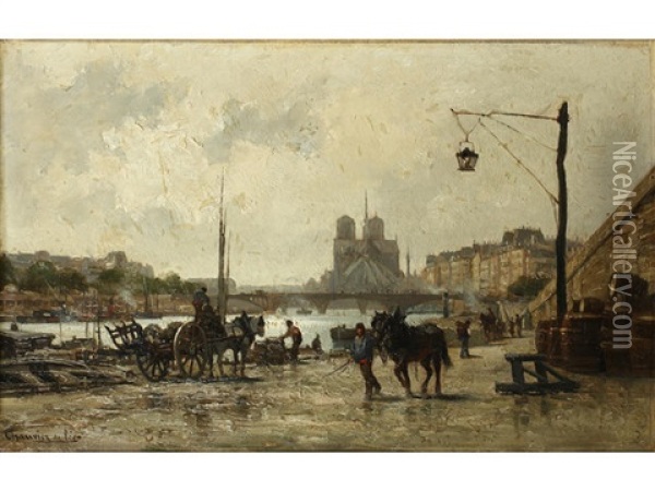 Isle De La Cite, Paris Oil Painting - Ernest Georges Chauvier de Leon