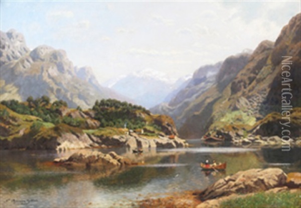 Fjordlandskap Oil Painting - Niels Bjornsen Moller