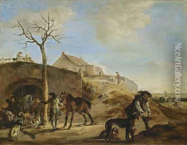 Landscape with Huntsmen 1651 Oil Painting - Dirck Willemsz. Stoop