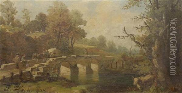 Landscape With A Bridge Oil Painting - Paul Heitinger