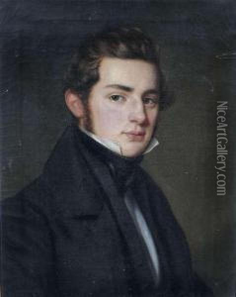 Portrait Of A Young Man Wearing A Black Frock In Three Quarter View To The Right. Oil Painting - Franz Seraph Stirnbrand