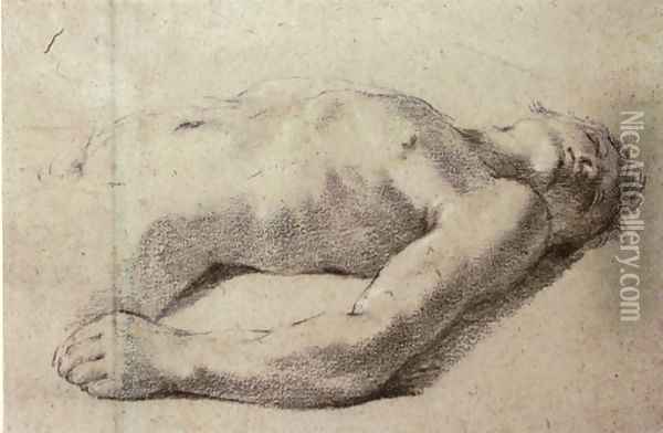 A reclining nude, half-length Oil Painting - Giovanni Francesco Barbieri