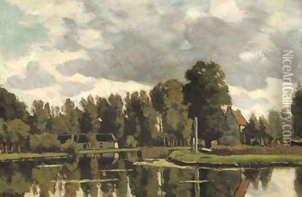 Bij Hinderdam the river Vecht between Weesp and Nederhorst den Berg in summer Oil Painting - Nicolaas Bastert