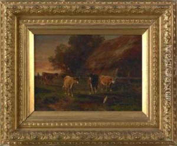 Pastoral Landscape With Cows Oil Painting - Thomas Bigelow Craig