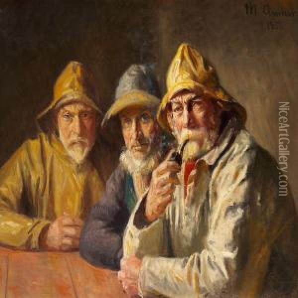 Fiskere I Brondums Bod Oil Painting - Michael Ancher