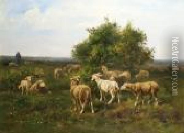 Chevres Et Moutons Pres Du Buisson Oil Painting - Albert Charpin