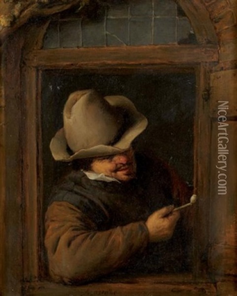 Fumeur De Pipe Accoude A La Fenetre Oil Painting - Adriaen Jansz van Ostade