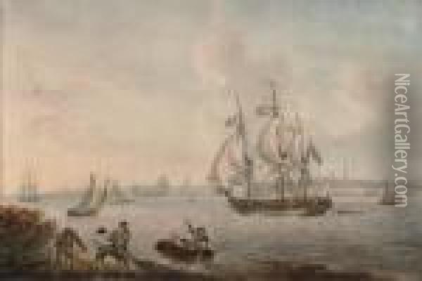 An English Frigate In The Mersey Off Liverpool Oil Painting - Nicholas Pocock